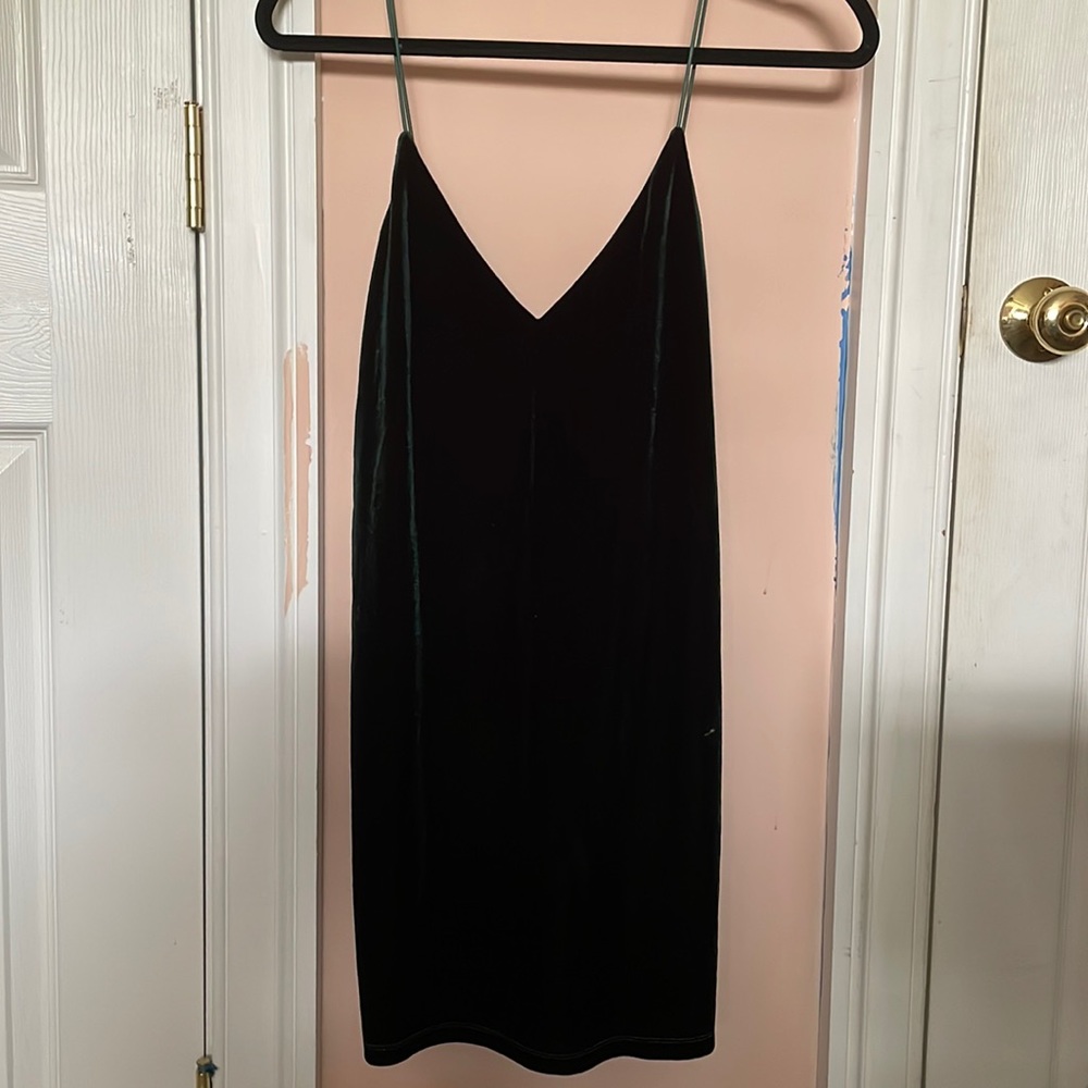Green velvet shift dress